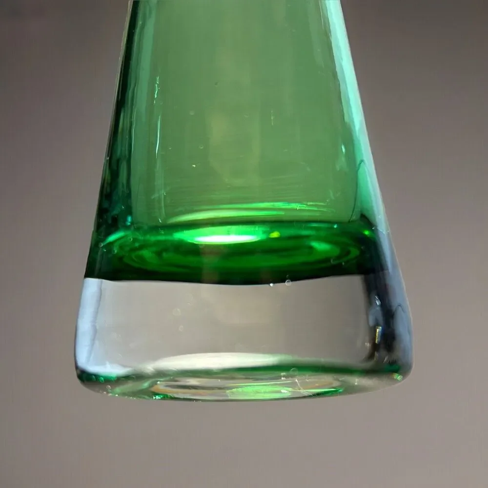 Green Glass Clear Bottom Skinny Single Stem Bud Vase